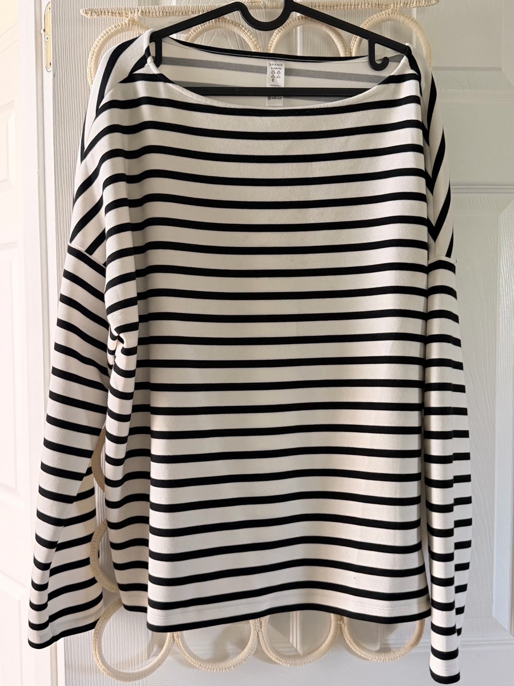 Spanx Black & White Striped Long Sleeve Boatneck Top